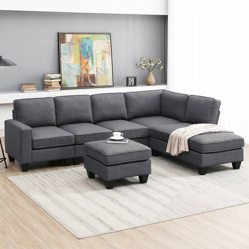 104.3*78.7" Sectional Sofa Couch, Modern Large Lshaped 7seater Linen